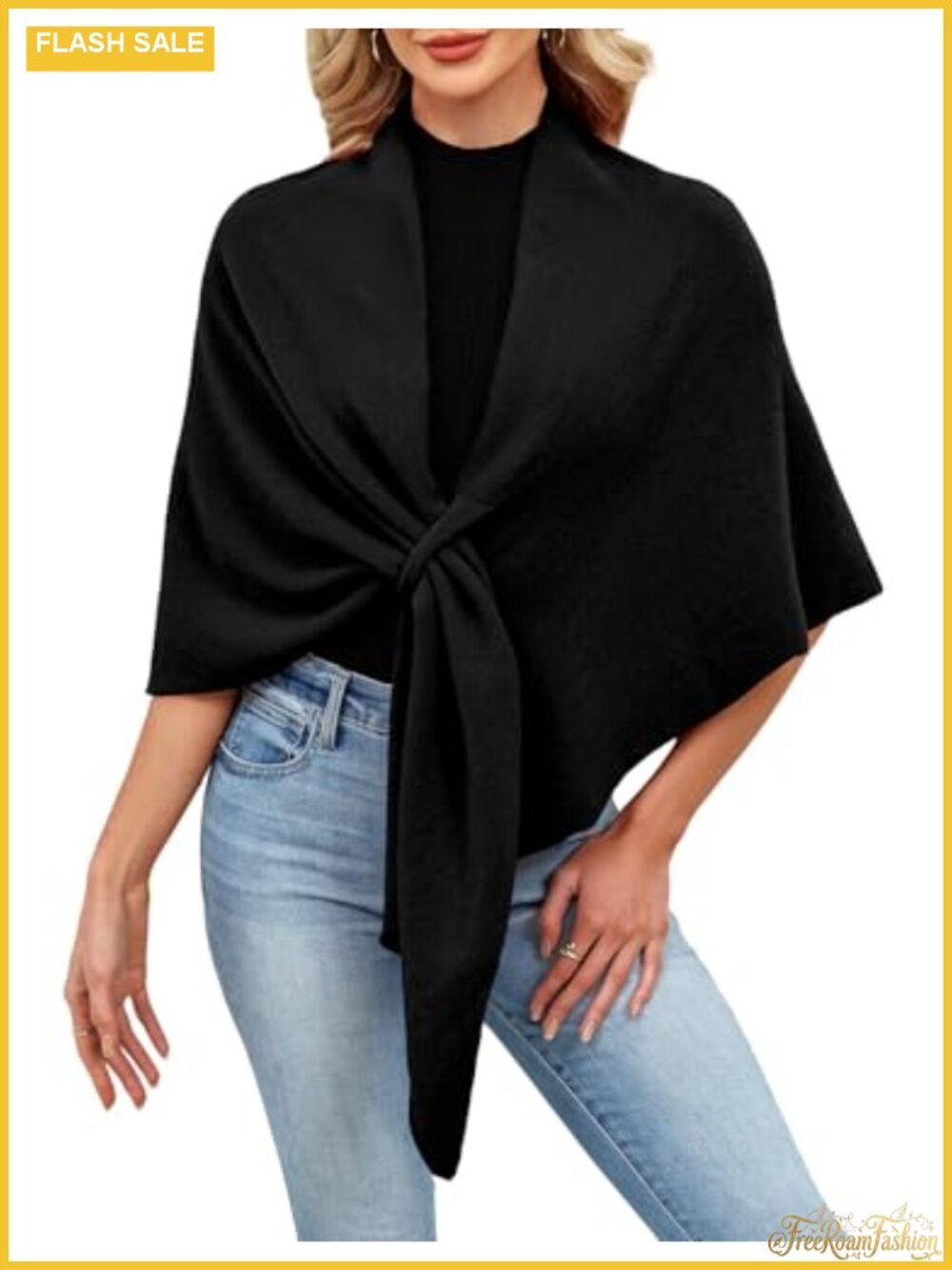 Womens Soft Knitted Open Front Poncho Sweater Shawl Wrap